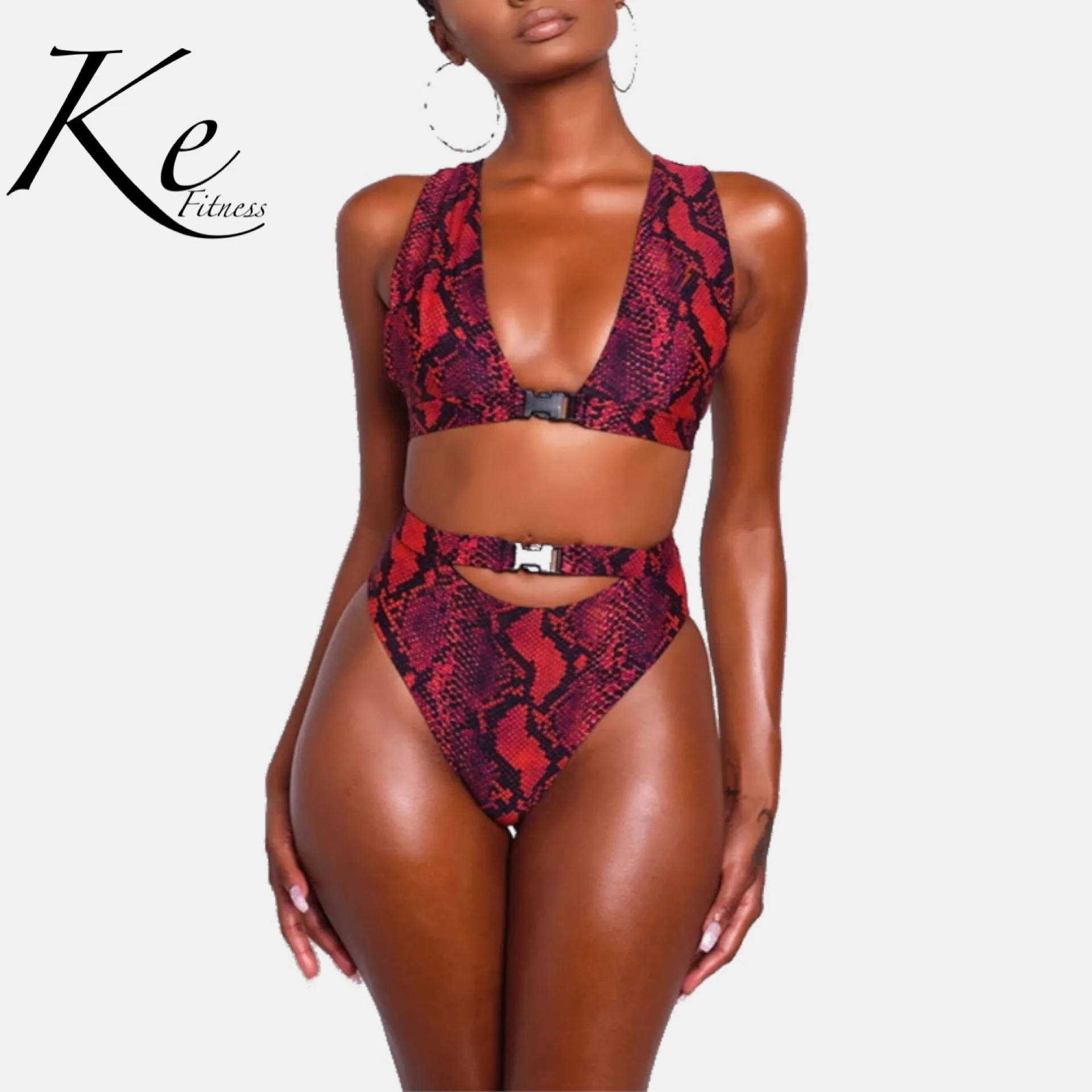 

KE New Collection Bikini 2 pieces Swimsuit Serpentine snake Sexy High Waist with belt