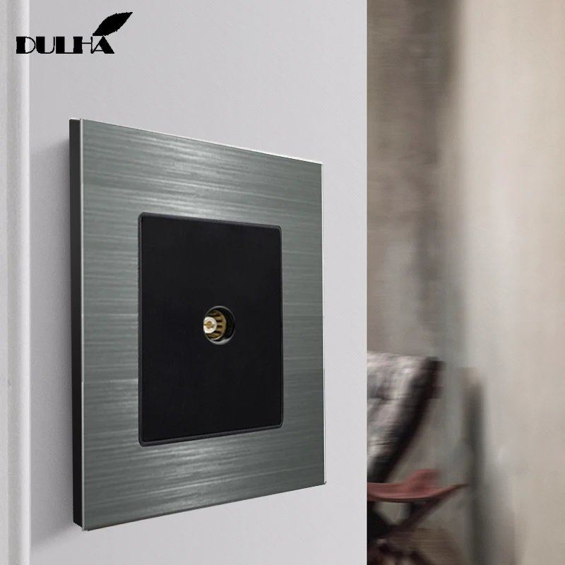

TV Antenna Wall socket, Luxury Brushed Aluminum Satin Metal Panel, Universal Coaxial Cable Television Wiring Electric Outlet