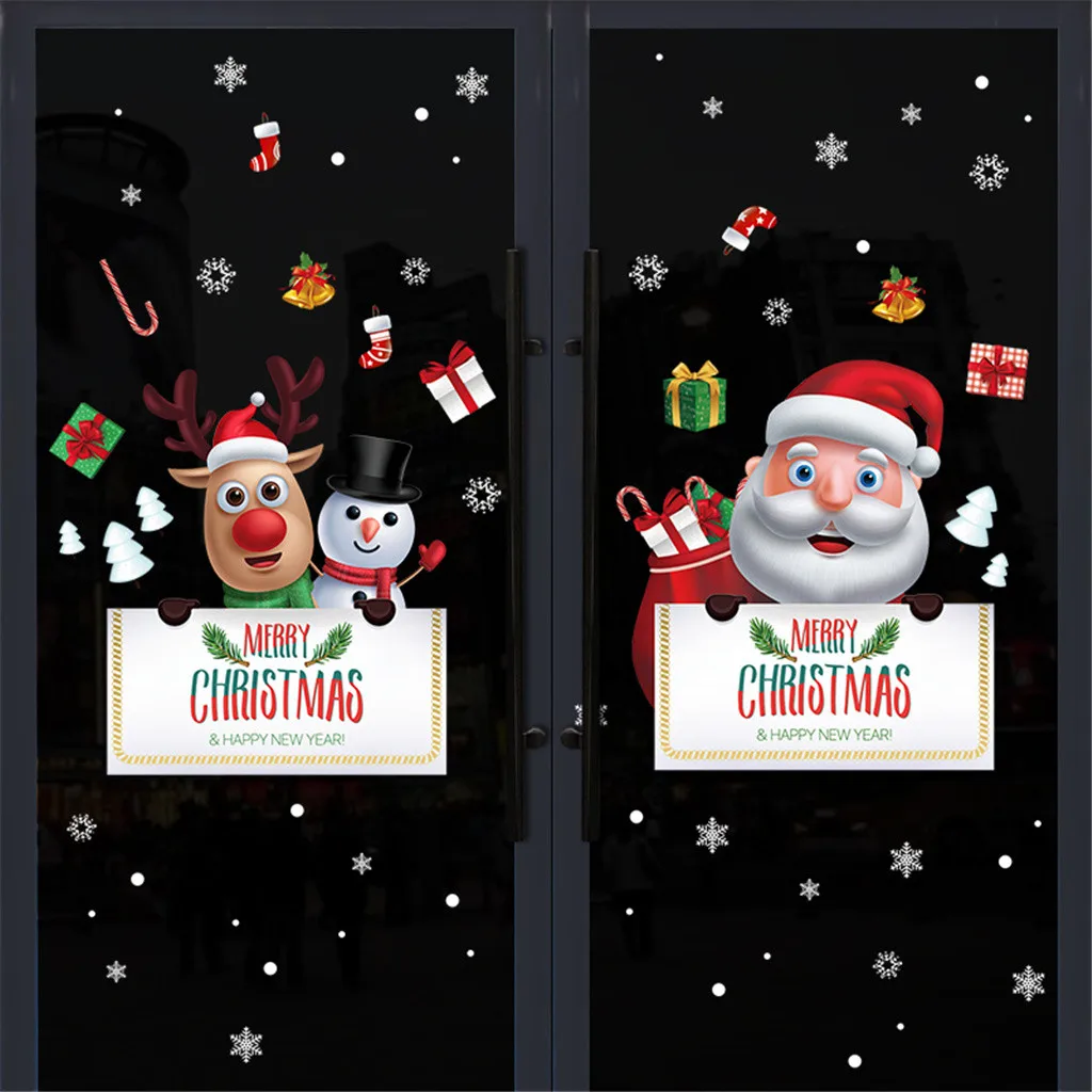 2020 Merry Christmas Wall Stickers Window Glass Festival Decals Santa Elk Snowman Murals New Year Decorations Oct | Дом и сад