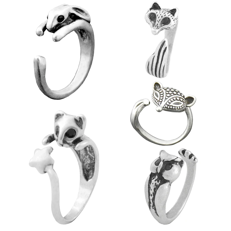 

Vintage Silver Plated Boho Rabbit Fox Owl Anel Rings For Women Punk Anillos Metal Knuckle Ring Men Jewelry Best Friend Gifts