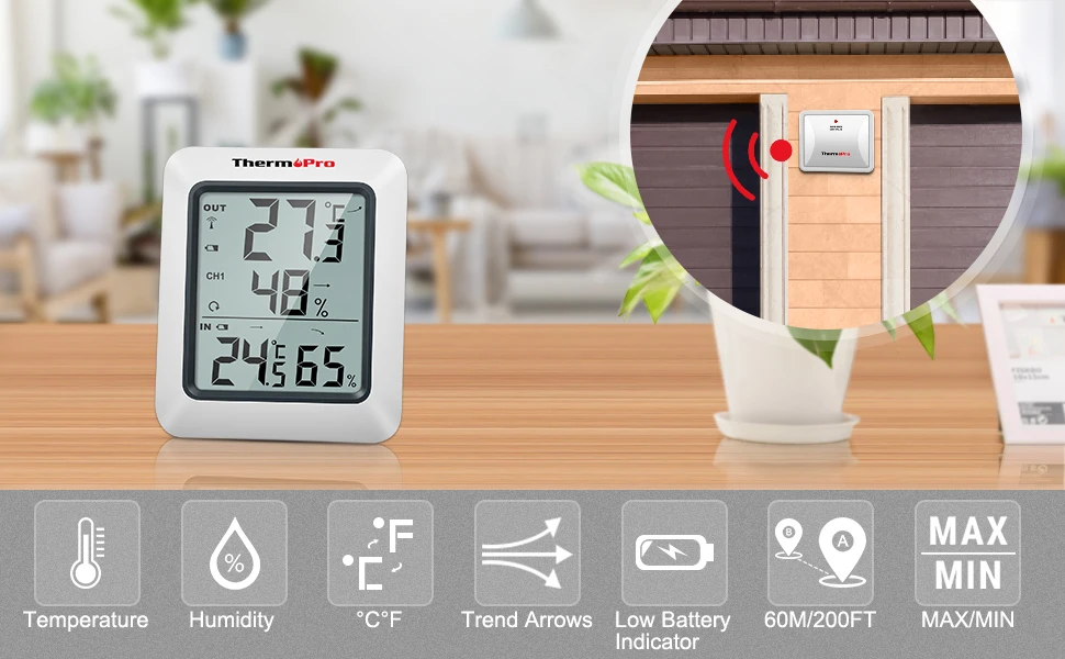 ThermoPro TP60S 60 м беспроводной цифровой гигрометр Крытый Открытый термометр Влажность монитор метеостанция
