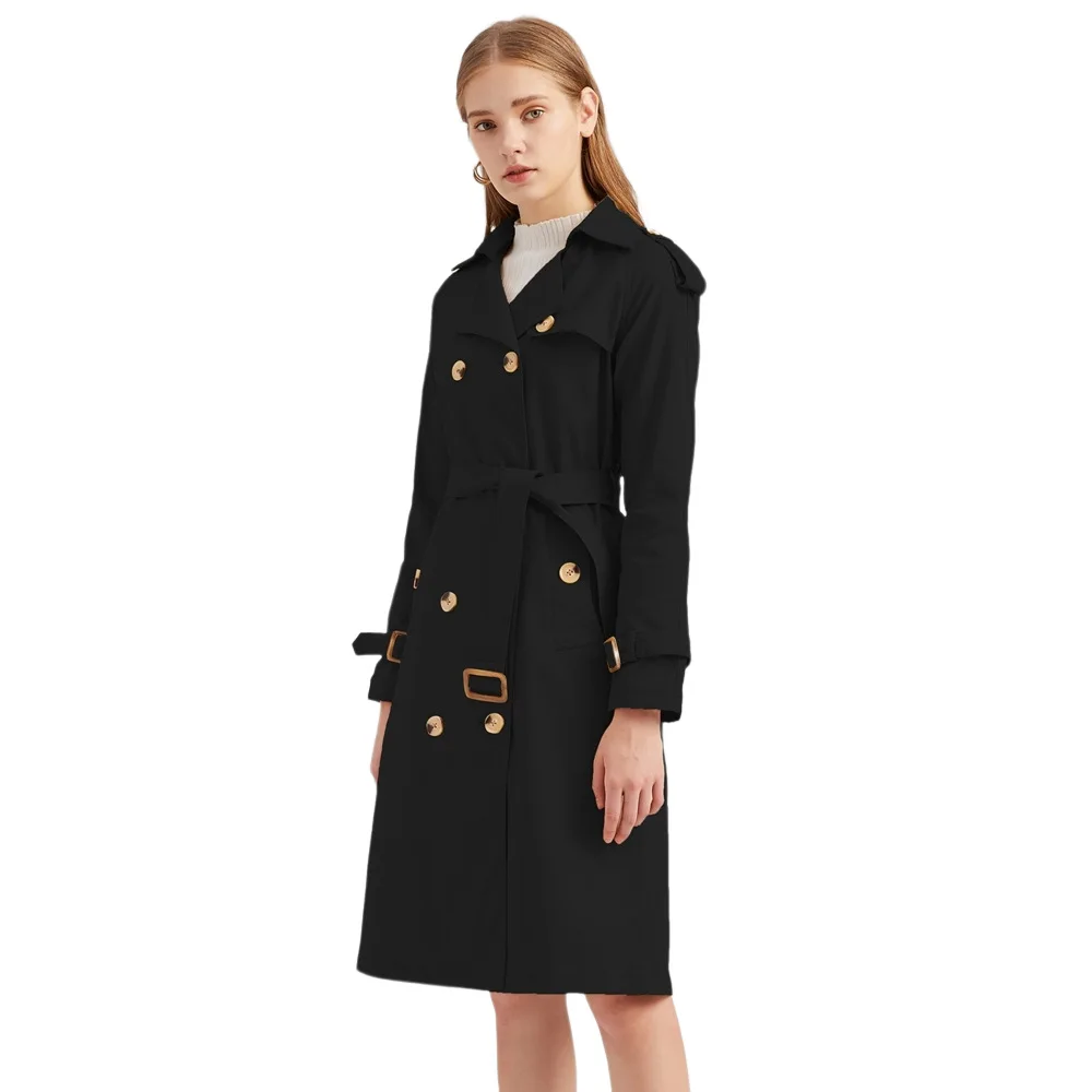 

2021 New England Style Trench Coat Long Style for Women Waist Hugging Cotton Fashion Classic Lapel Office lady windbreak