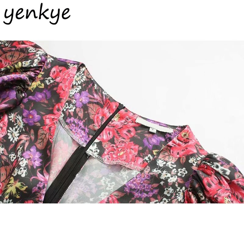 Женское винтажное мини-платье с цветочным принтом V-образным вырезом | Женская