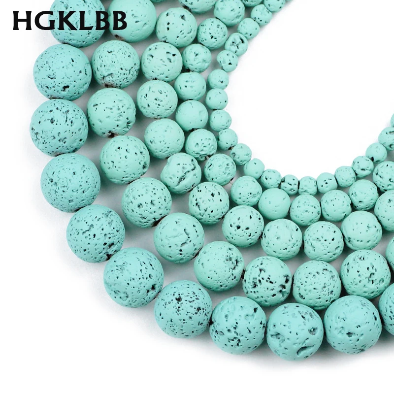 Бусины из вулканической лавы HGKLBB круглые бусины мятно зеленого цвета