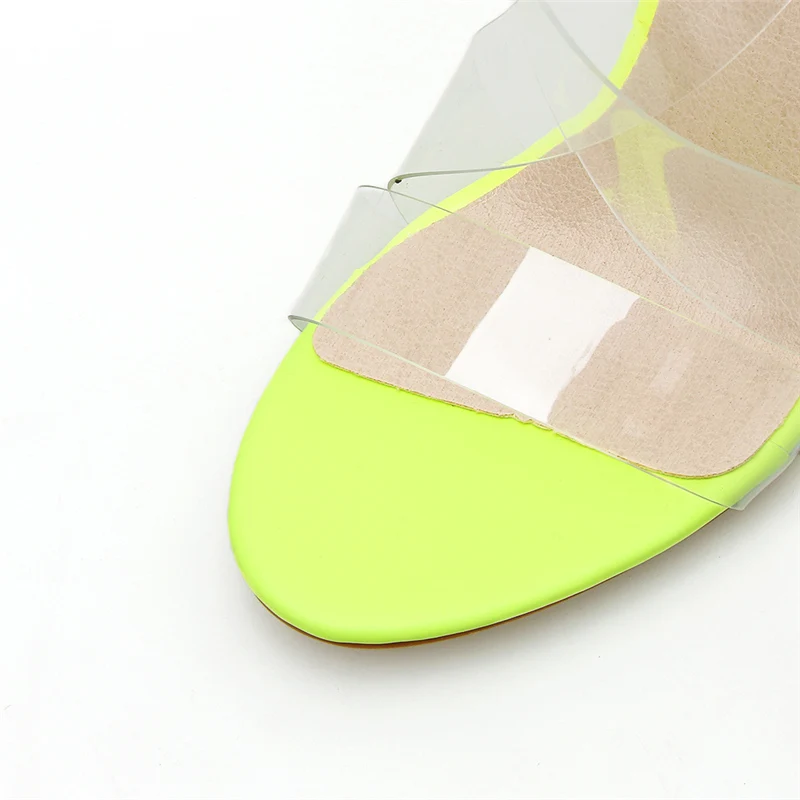 Summer Women Neon Sandals 11cm High Heels Strappy Transparent Sandals Dress Sexy Fetish Green Shoes Lady Valentine Pumps