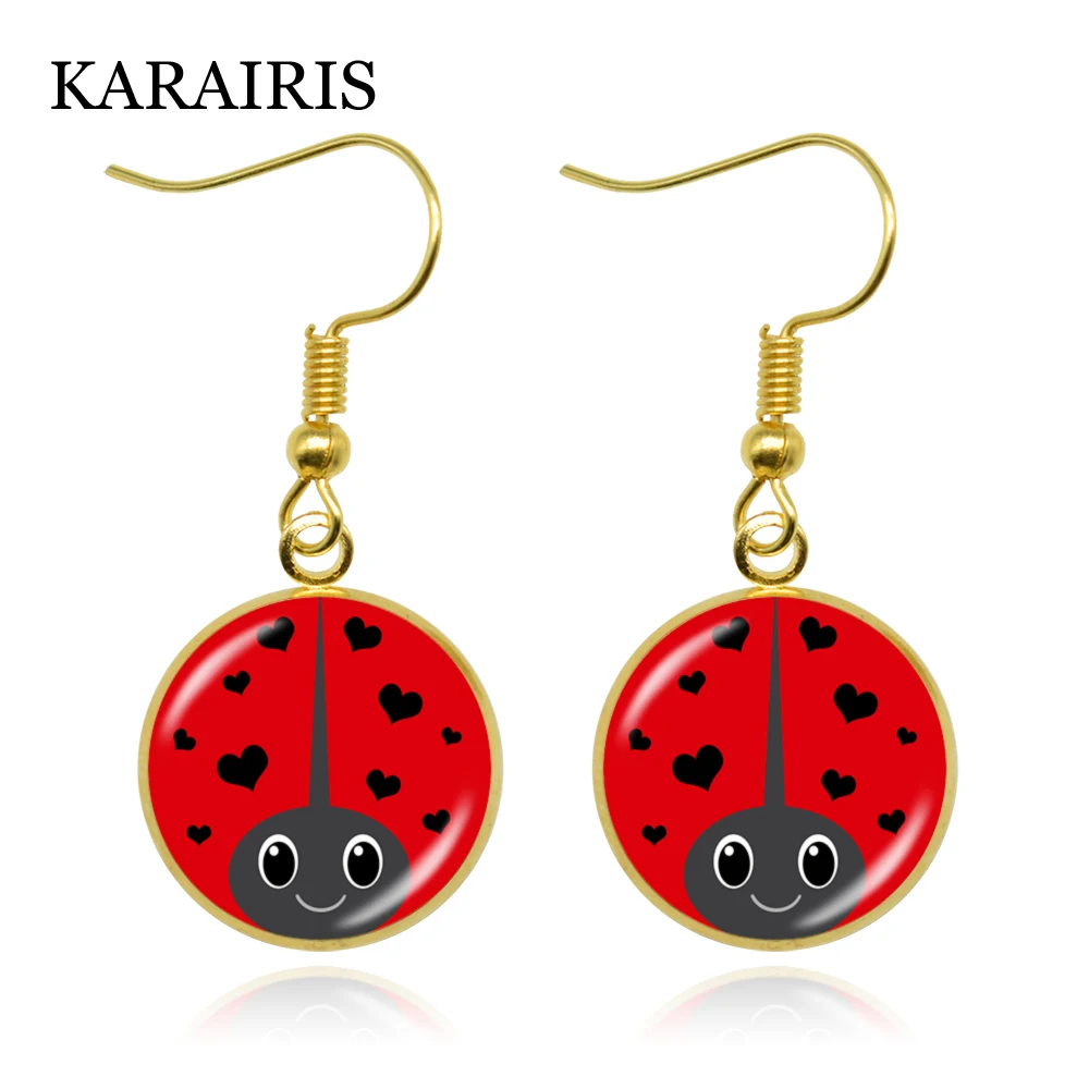 

KARAIRIS Cute Charms Cartoon Style Anime Ladybug Dangle Earrings Fashion Jewelry Glass Dome Pendant Drop Earrings Gift For Women
