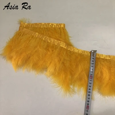 gold yellow 2 ярда Белый индюк перо полосы для свадьбы Марабу перо планки бахромы 13-20 см Ширина - Цвет: gold yellow