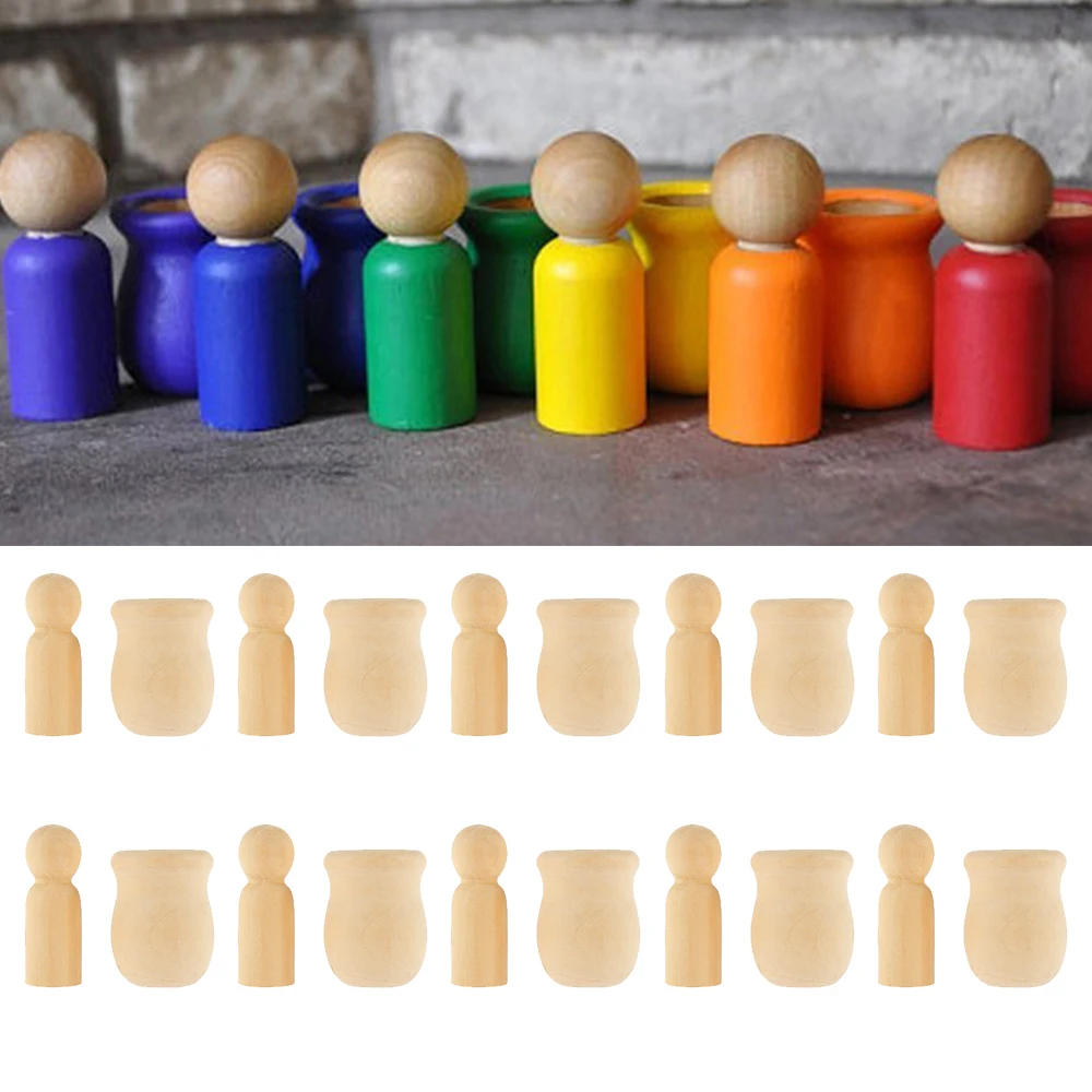 

16/20/37/60pcs Puppet Wooden Peg Dolls Family Five People DIY Crafts Unfinished Toy skids Painted Doodle Natural Color Ornaments