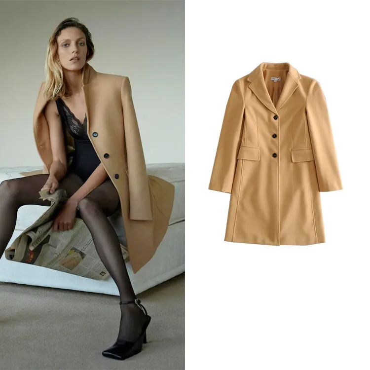 

2021 feminino korean abrigos mujer Slim-fit single-breasted woolen coat winter women jacket za người phụ nữ áo khoác