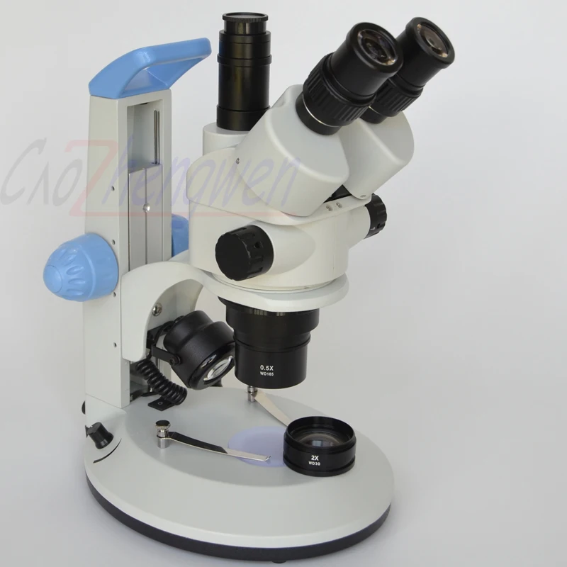 

7X-45X Stereo Zoom Simul Focal Microscope 3.5X-90X Small Track Stand Trinocular Microscope with Dual LED Lights 0.5X 2.0X