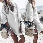 Женский сарафан-рубашка, Летнее мини-платье в полоску, повседневное короткое платье на пуговицах с длинным рукавом, большого размера, ZANZEA 2021