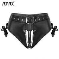 sexy panties pu leather briefs lingerie underwear punk low rise crotchless erotic women underpants nightclub parties costumes