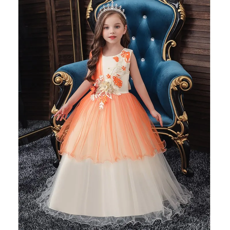 Кружевное детское платье для девочек с цветочной вышивкой винтажное бальное на