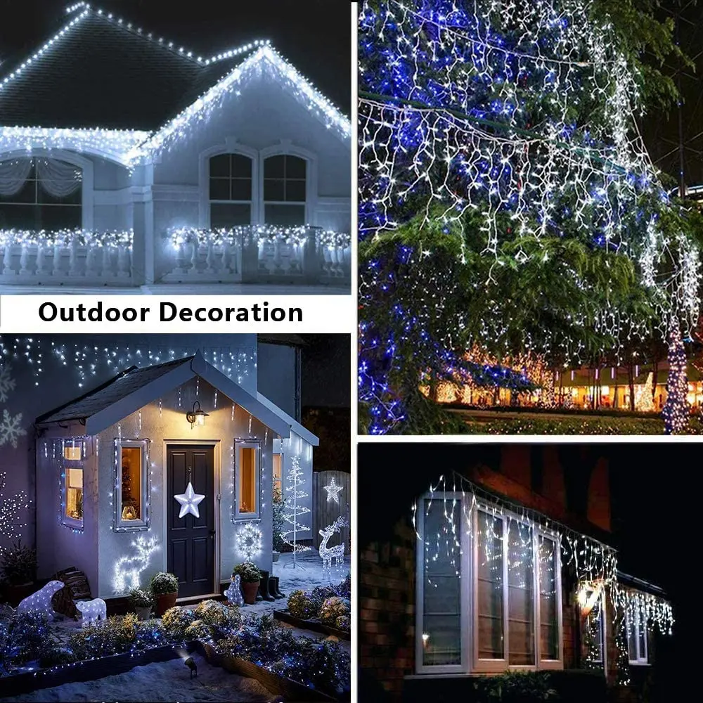 New Year Decoration 2023,Upgrade Led Holiday Icicle Curtain Lights 5M Droop 0.5-0.7M Plug Powered For Outdoor Wedding Decor