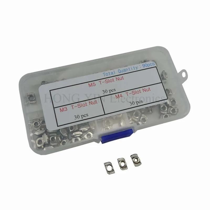 90 шт./компл. M3 M4 M5 T набор гаек ассортимент углеродистая сталь никелированный