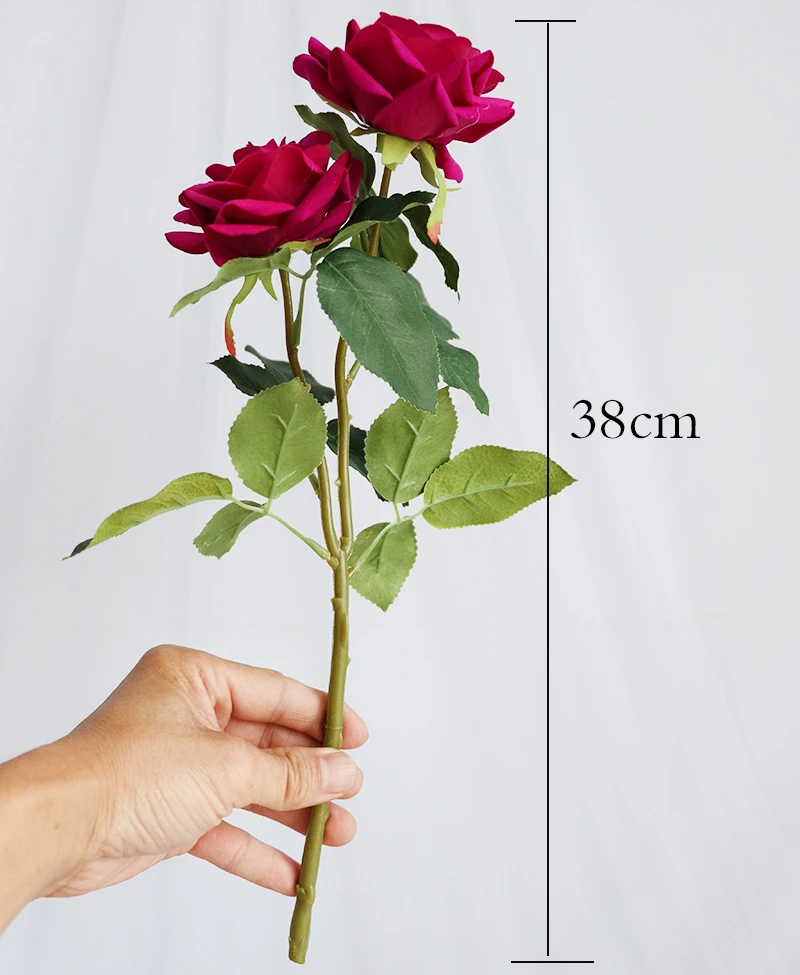 

Velvet Cloth 2 Head Rose Artificial Flowers Wedding Bride Valentine's Day Decoration Fake Flower