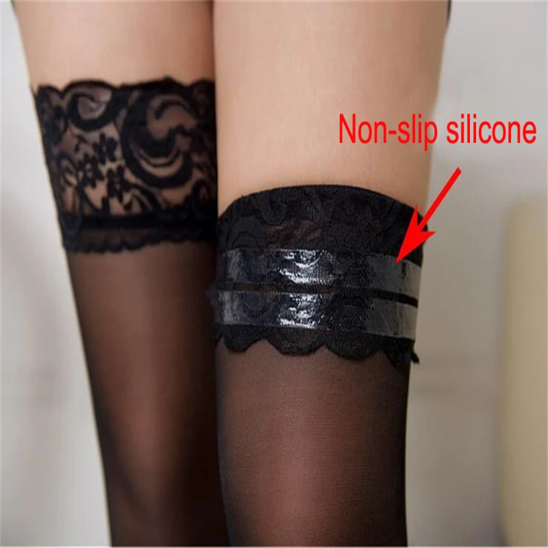 

Sexy Long Stockings Womens Lace Top Silicon Strap Anti-skid Thigh High Over Knee Socks Nightclubs Hosiery Medias De Mujer
