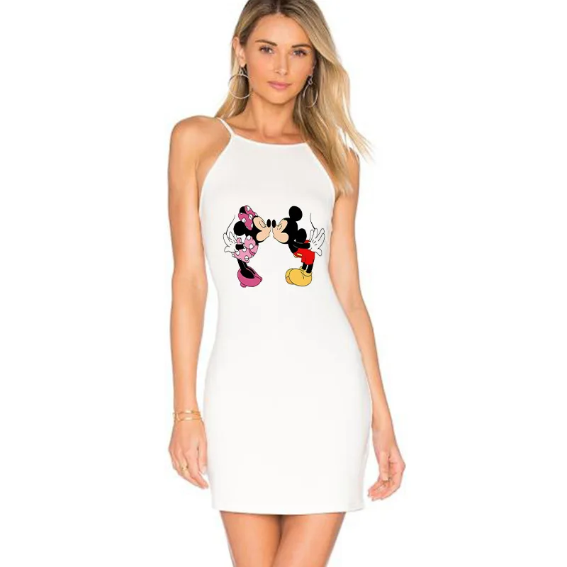 

Women Mini Dress Disney Mickey Minnie Printed Sexy Club Dresses Ladies Summer Hanging Neck Casual Beach Sling Streetwear 2021