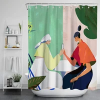 nordic famous painting waterproof and mould proof shower curtain digital custom made perforated printing bathroom curtain