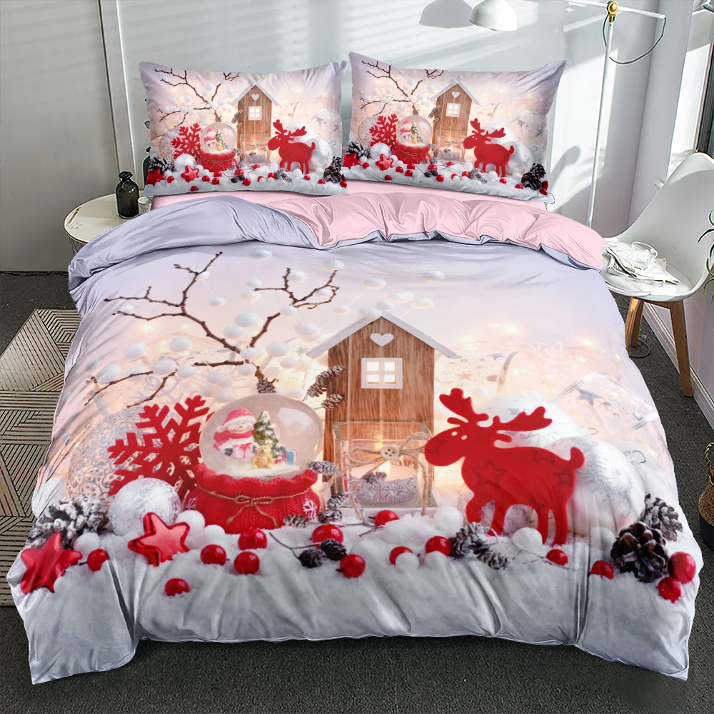 

3D Duvet/Quilt Cover Sets Christmas Bedding Sets Comforter Cover Pillow Shams King Queen Full Double Size Joy Elk Bedclothes