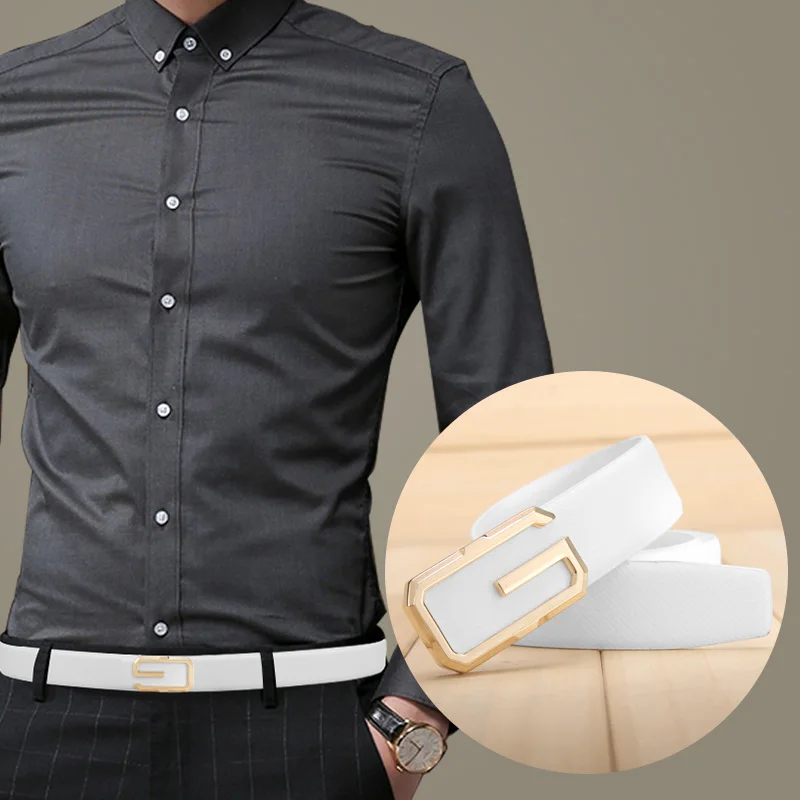 

Luxury Vintage Designer G Belt High Quality White Genuine Leather Waistband Classic Casual Fashion Business Belt Cinturon Hombre