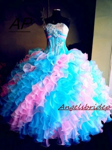 

ANGESLBRIDEP Blue/Pink Quinceanera Dresses 15 Years Elegant Crystal Beading Bodice Full-Length Formal Princess Party Gowns