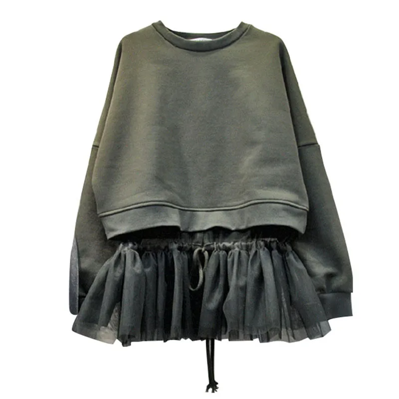 

SuperAen 2021, осенняя новая женская одежда, свободная сетчатая толстовка с завязками на талии и круглым вырезом, пуловеры