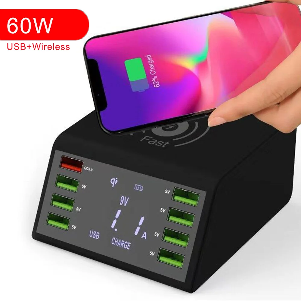 60 Вт USB зарядное устройство для телефона iPhone samsung Xiaomi 10 Qi Беспроводное QC Быстрая