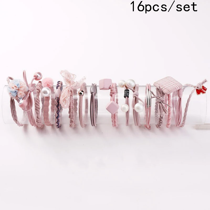 set 15 8/12/16/20/25 шт. Для женщин; обычная блузка для девочек; платье с жемчужинами; резинка для волос, обтянутая тканью; трикотажные резинки для волос хвост держатель повязки для волос аксессуары для волос комплект - Цвет: set 15