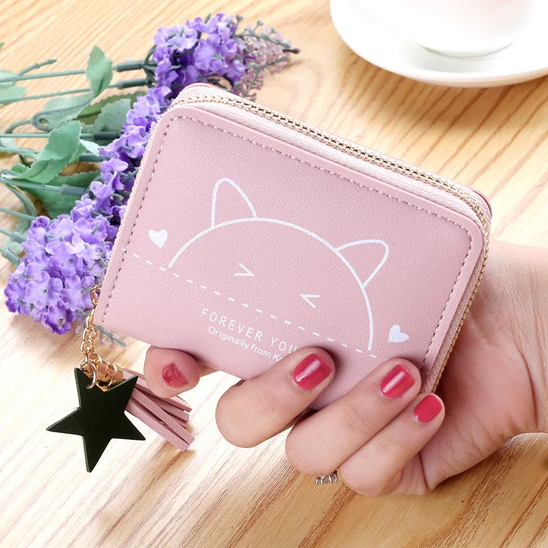 Новинка 2019 Женский кошелек с милым котом на молнии маленький простой свежий