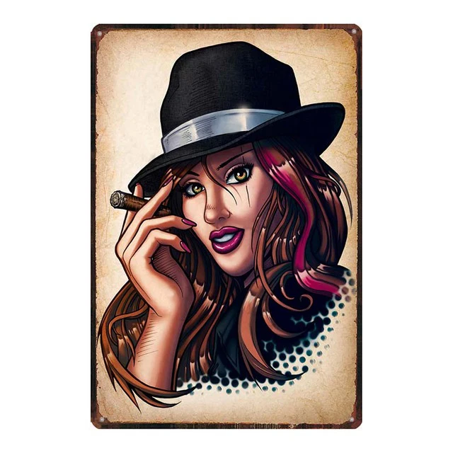 

Beauty Girl Tattoos Metal Sign Metal Plates For Wall Home Craft Cafe Bar Garage Boxing Zone Decoration Vintage Iron Poster
