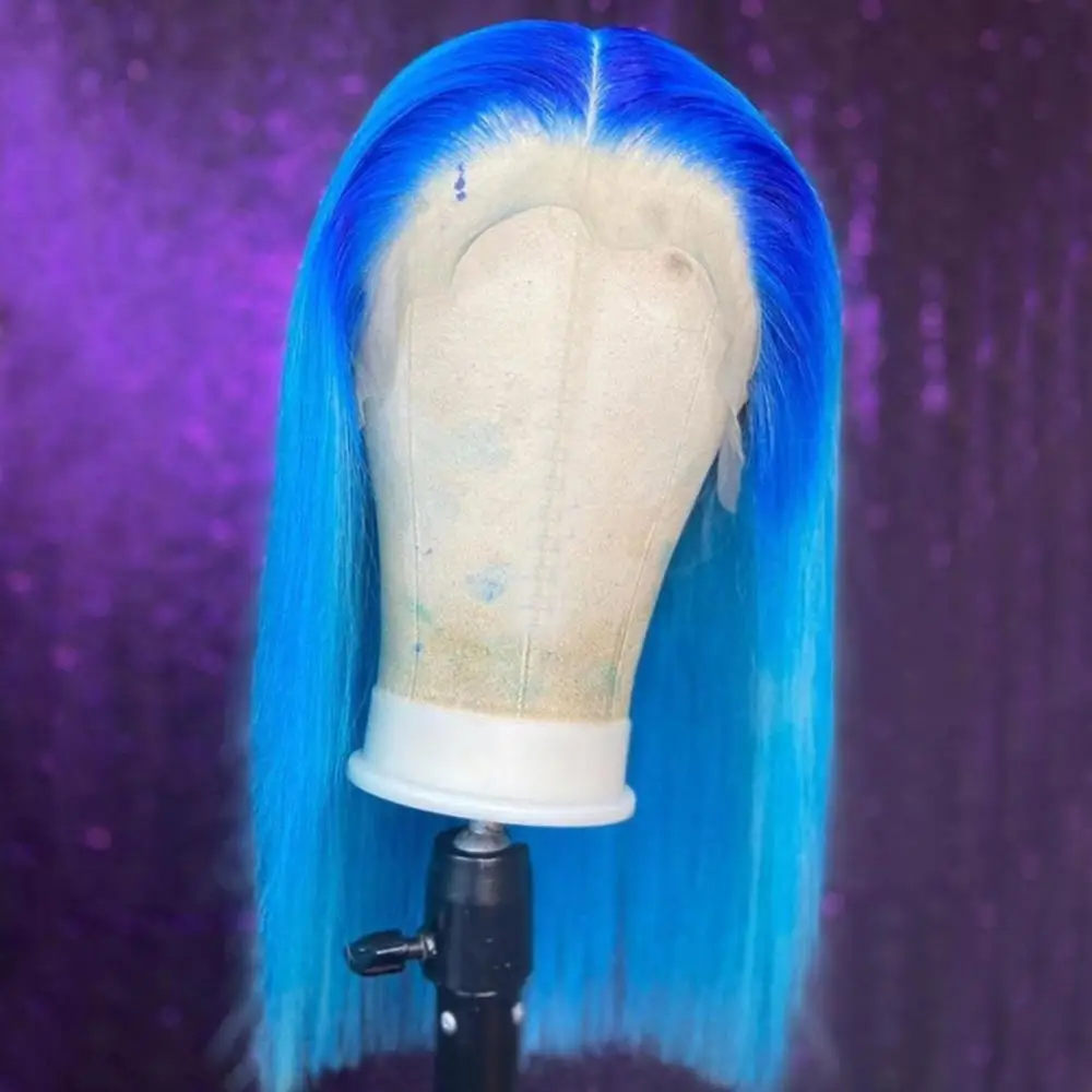 150% цветные волнистые человеческие волосы бразильские Remy Ombre Blue 13x4 прозрачные