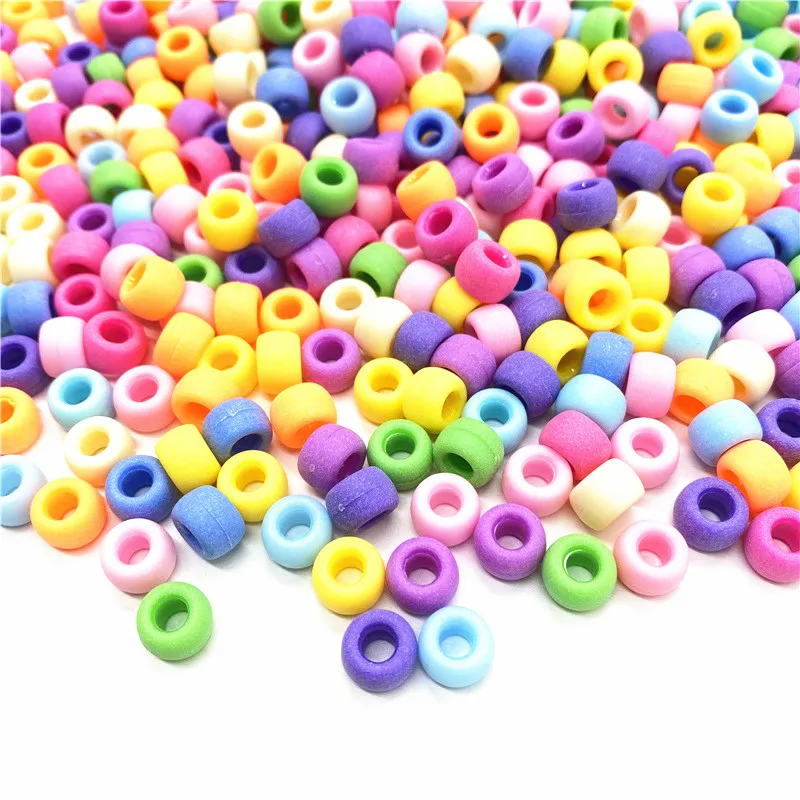 

50Pcs 6x9mm Round Big Hole Transparent/ Solid color/Matte Acrylic Beads Spacer Loose Beads for Jewelry Making DIY Accessories