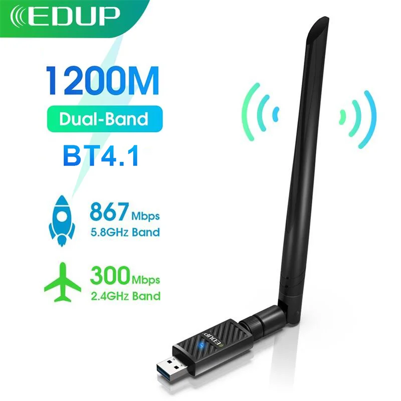 Фото EDUP 1200 Мбит/с USB Wi-Fi адаптер двухдиапазонный 2 4 ГГц/5 ГГц Bluetooth 4.1 чипсет RTL8822BU 6 дБи