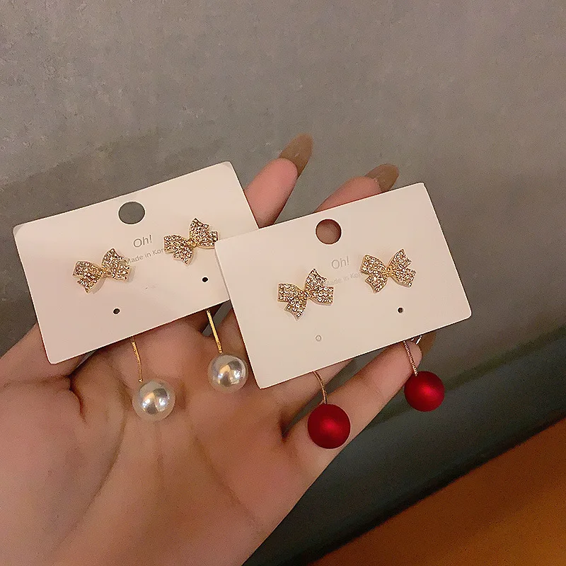 

2020 Wholesale S925 Needle Two-wear Bow Earrings Korea Elegant Net Red Stud Earrings