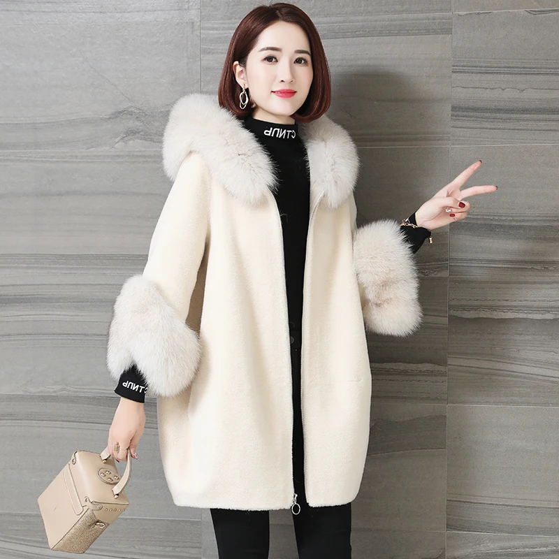 Новинка 2020 женское натуральное пальто зимняя куртка из овечьей шерсти белое