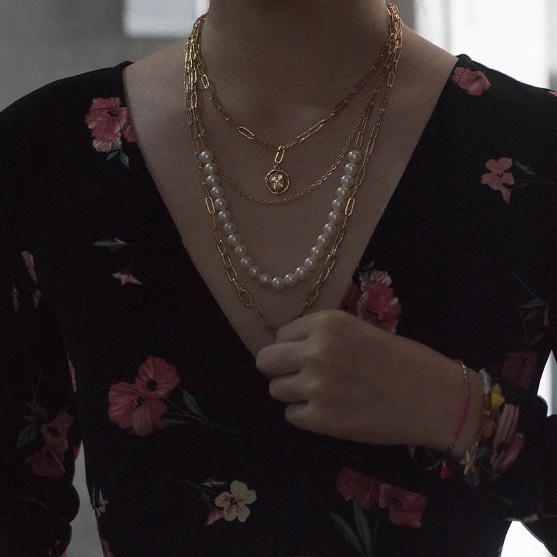 Новинка 2019 винтажная жемчужная цепочка многослойное ожерелье s для женщин