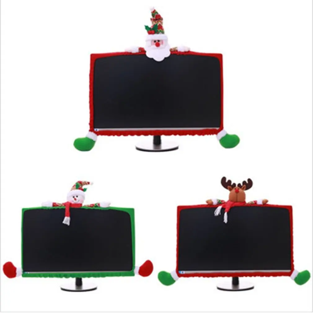new style Christmas decoration Christmas computer screen set Three-dimensional cartoon computer cover