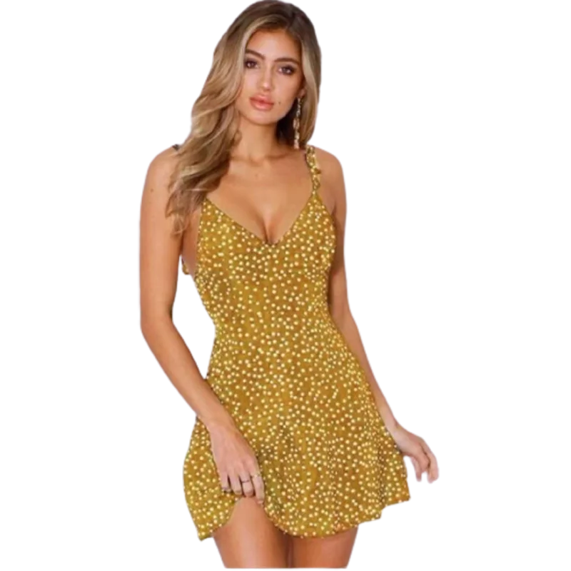

Summer hot style women's polka dot back tie fashion sexy hot casual temperament dating personality color dress suspender skirt