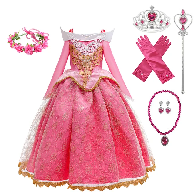 

New Aurora Dresses for Girls Sleeping Beauty Cosplay Costume Fancy Princess Dress Fantasy Halloween Xmas Party Kids Ball Gown