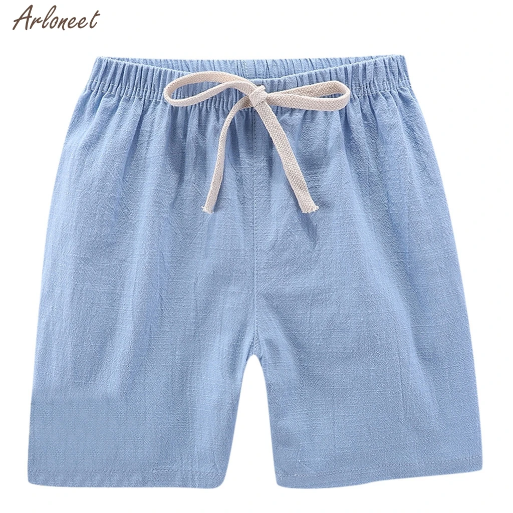 Light blue Летние Детские льняные повседневные шорты для мальчиков и девочек штаны с эластичной резинкой на талии, одежда детские штаны для мальчиков модная новинка года - Цвет: Light blue