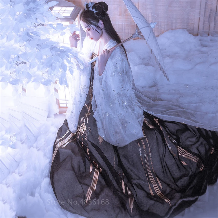Hanfu Традиционный китайский национальный костюм феи Тан костюм народное Платье женское народное платье с вышивкой древняя Новогодняя одежда танцевальный Халат