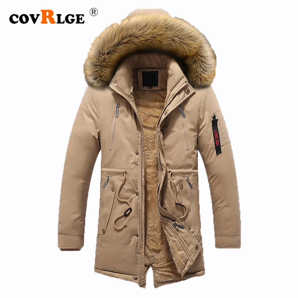 Covrlge Men's Padded Jacket Winter Detachable Hat New Mid-length Coat Jacket Warmth Parka Zipper Hooded Causal Coat Male MWM123