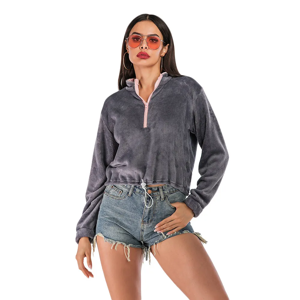 Зимний пуловер сексуальные свитшоты для женщин на молнии с кулиской