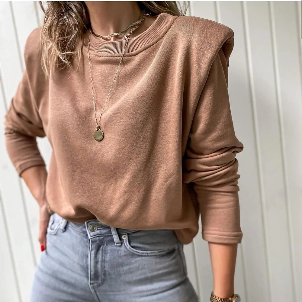 

Winter White Hoodie Round Neck Long Sleeve Velvet Warm Sweatshirts Women Shoulder Pads Black Loose Hoodies Female Casual Coat