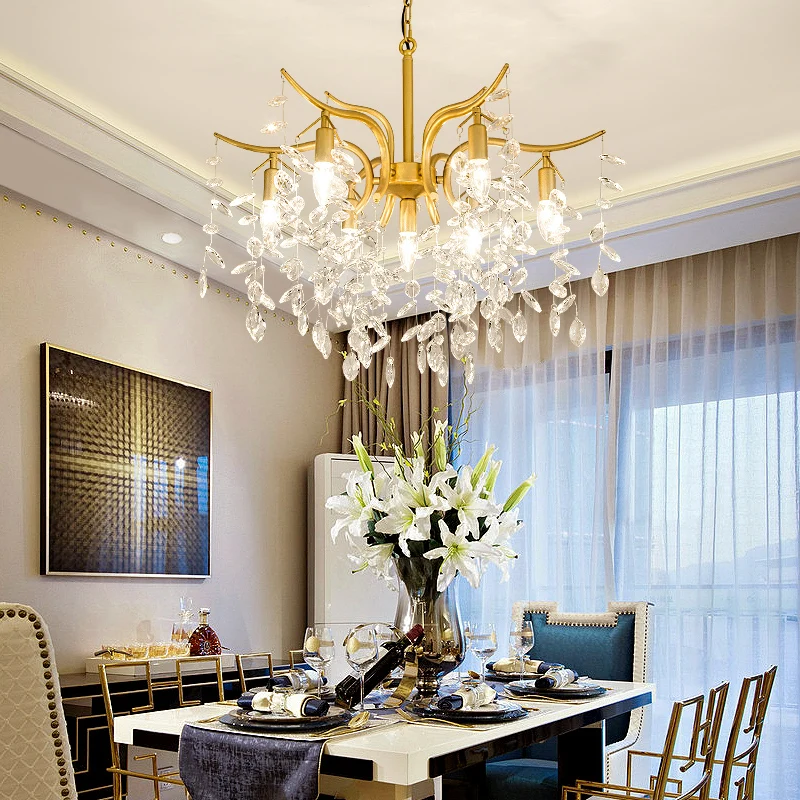 Золотая Хрустальная креативная люстра в форме капли воды комнатная домашняя