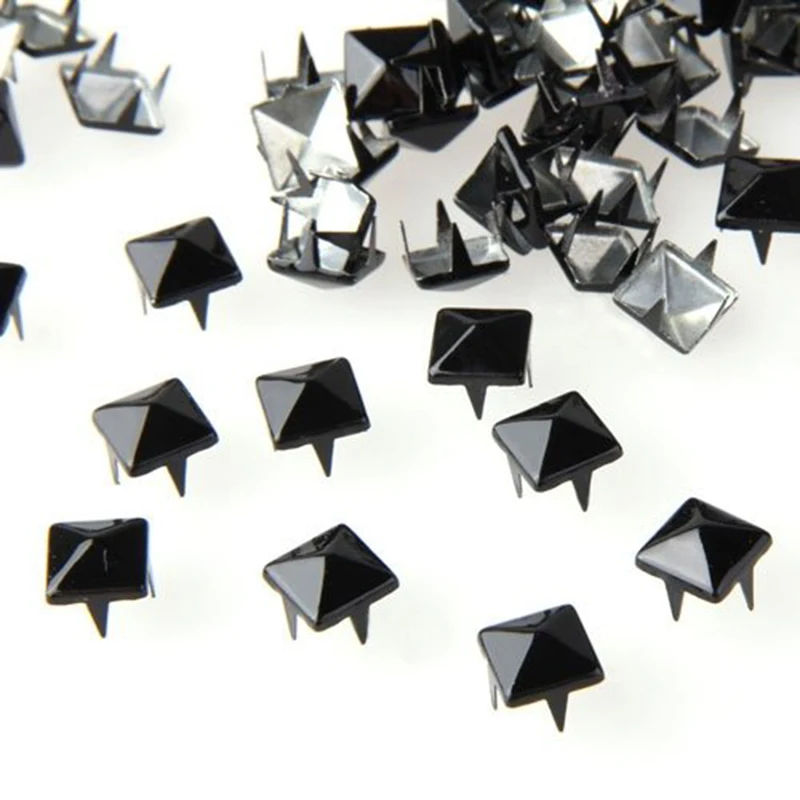 

LOT 100 PYRAMID STUDS LOOSE BLACK SQUARE 8MM RIVETS