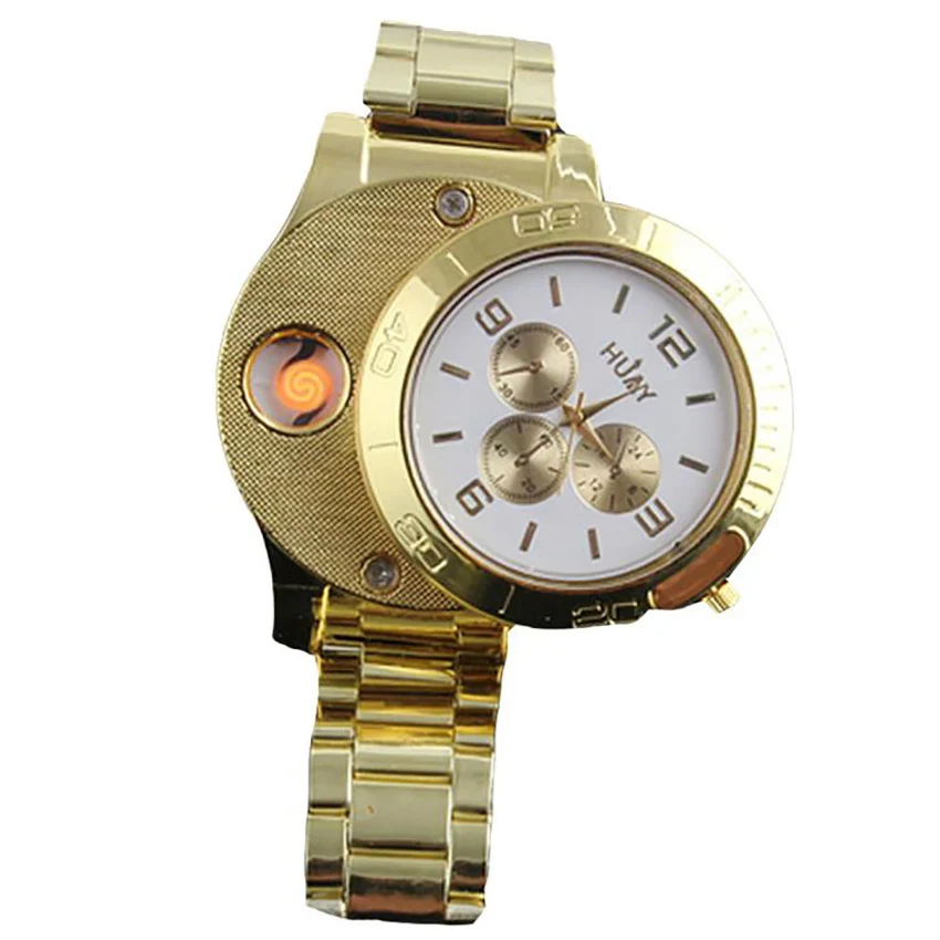 Мужские часы со стальным ремешком USB зарядка зажигалка креативная Электронная от