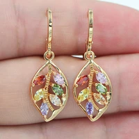 exquisite luxury gold color leaves inlaid with colored stones earring charming lady drop jewelry for women 2021 trendy