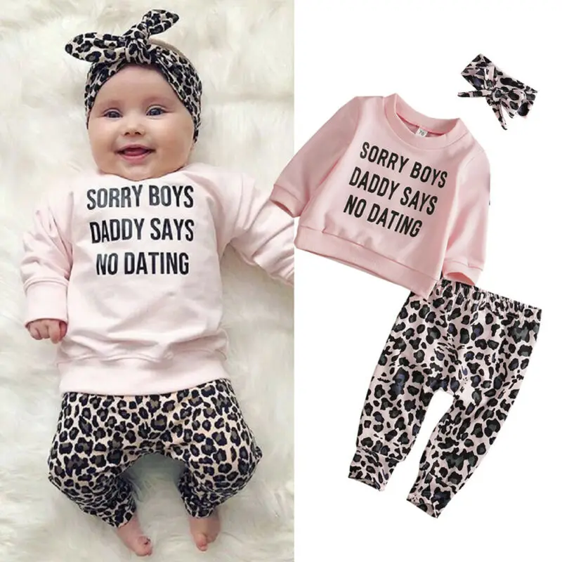 

Autumn Winter Clothes Newborn Baby Girls Clothes Long Sleeve Top T-shirt Leopard Pants 3Pcs Outfit Set 0-24 months